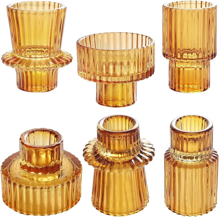 IYOUYA Amber Glass Candle Holders 6PCS for Pillar Candles, Taper Candles, Tealight Candles, Candl... | Amazon (US)