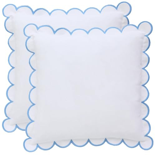 BEBE BASK Scalloped Pillow Cover - Set of 2-18 x 18 Inch - Scallop Pillow Cover – White and Blue Scalloped Pillows - Scallop Pillows - 100% Cotton - Grandmillennial Style (White/Blue) | Amazon (US)