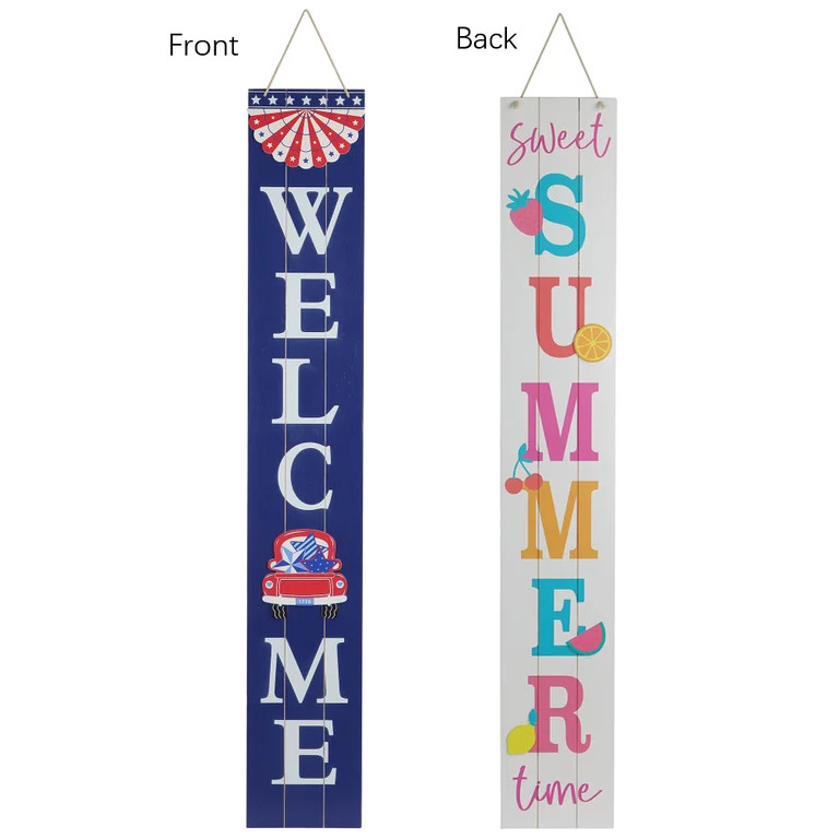 Welcome/Sweet Summer Time Wooden Porch Leaner Sign with Rope Hanger, 60", Patriotic by Way To Cel... | Walmart (US)