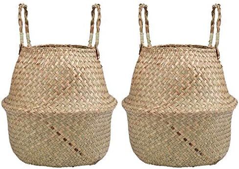 Yesland 2 Pack Woven Seagrass Plant Basket with Handles, Ideal for Storage Plant Pot Basket, Laun... | Amazon (US)