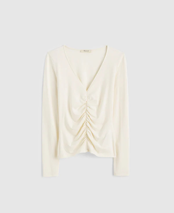Shirred V-Neck Long-Sleeve Top | Madewell