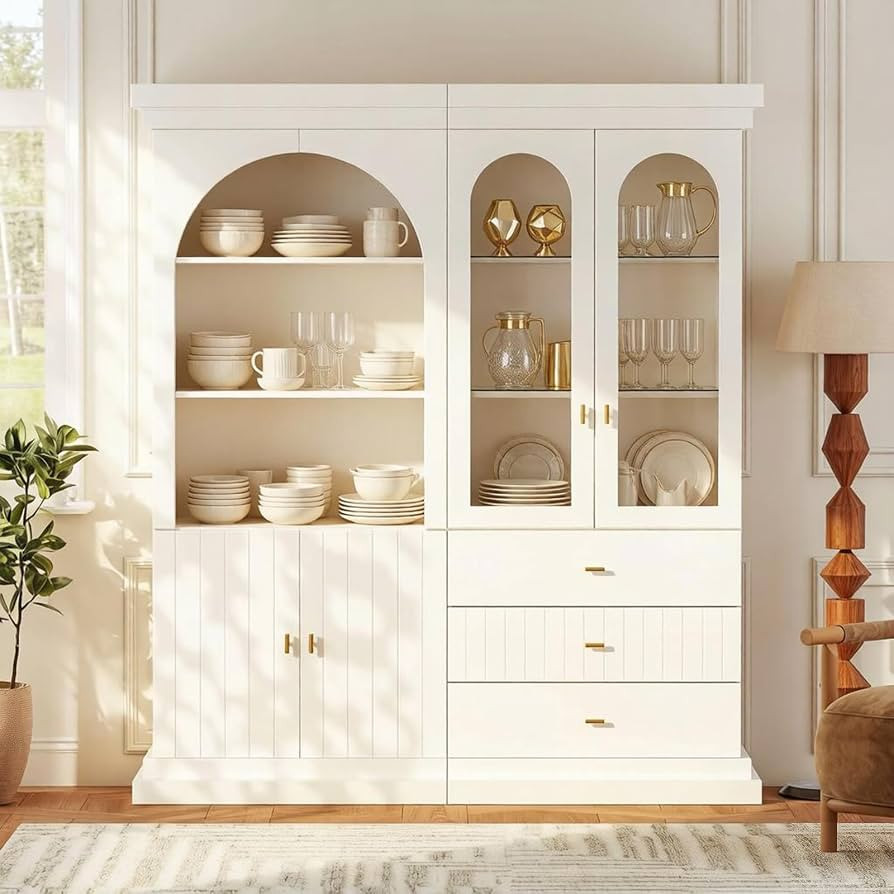 Vyre 71" Arched Kitchen Modern Pantry Storage Cabinet, Tall Display Cabinet for Dining Room or Li... | Amazon (US)