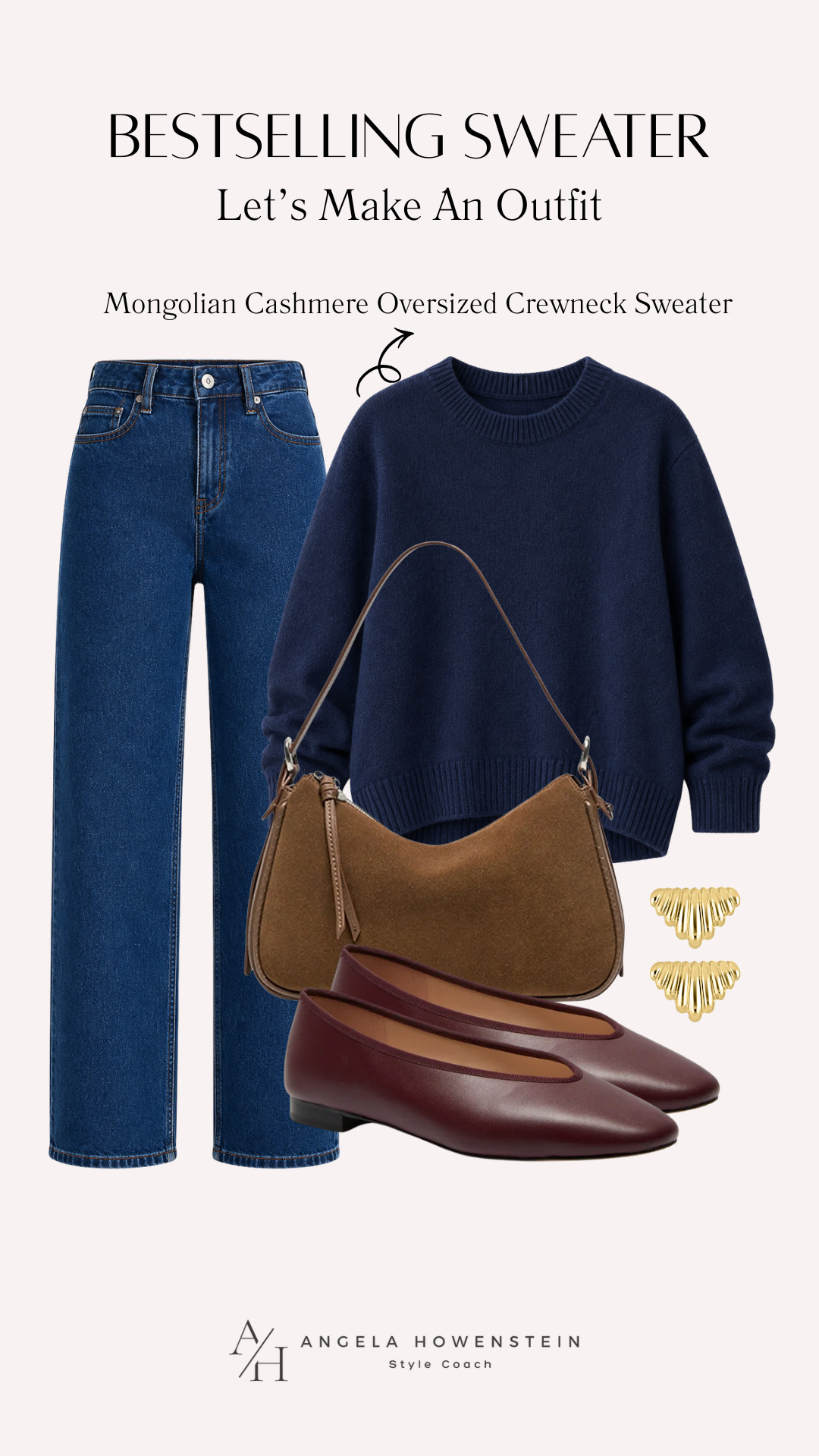 It’s easy to see why this Mongolian Cashmere Oversized Crewneck is a bestseller. 💙 It’s incredibly soft, beautifully made, and the relaxed fit makes it effortless to wear. Pair it with classic straight-leg jeans, burgundy flats, and a suede bag for a timeless outfit you’ll reach for all season long.

👩‍💻 LTK PRO TIPS
❤️ Heart = Support my posts ;-)
🔖 Save = Get sale & restock alerts for the things you love!
📋 Lists = Keep favorites organized (List ideas: Christmas, Birthdays, and Vacations!)
📲 Share = Send lists and products to a friend (or your daughters like me).
💬 Comment = Ask me anything, and I’ll answer. ;-) 

 #LTKootd #LTKSeasonal #LTKOver40