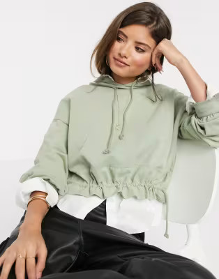 Stradivarius crop hoodie with ruching in green | ASOS US