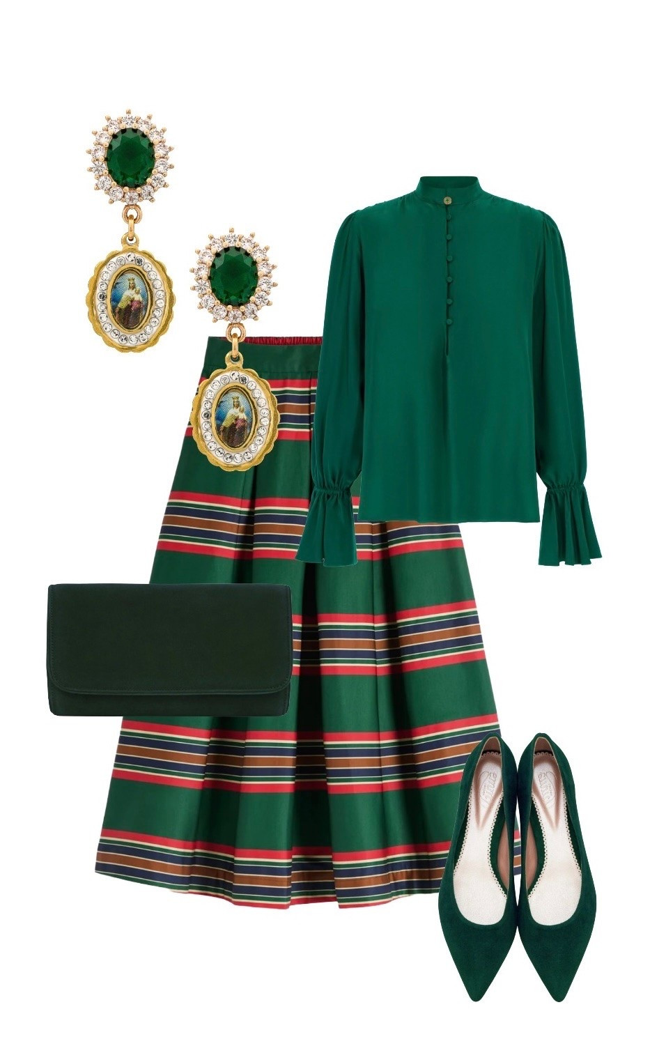 For those who (like myself) can’t wait to don festive attire, these pieces are worth getting Now! 

Green Mandarin Collar Blouse - Roberto Cavalli 

Green & Red Sateen Stripe Midi Skirt - NEW at Boden

Gold Statement Virgin Drop Earrings - Anton Heunis at Revolve Clothing

Greenery Velvet Clutch and Greenery Claudia Shoes (various heel heights available) - Emmy London 

#LTKeurope #LTKbag #LTKshoes #LTKdatenight #LTKFashionMonth #LTKstylingtip

#LTKluxury #LTKuk #LTKautumn