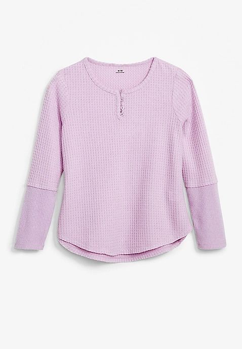 Girls Waffle Henley Long Sleeve Tee | Maurices