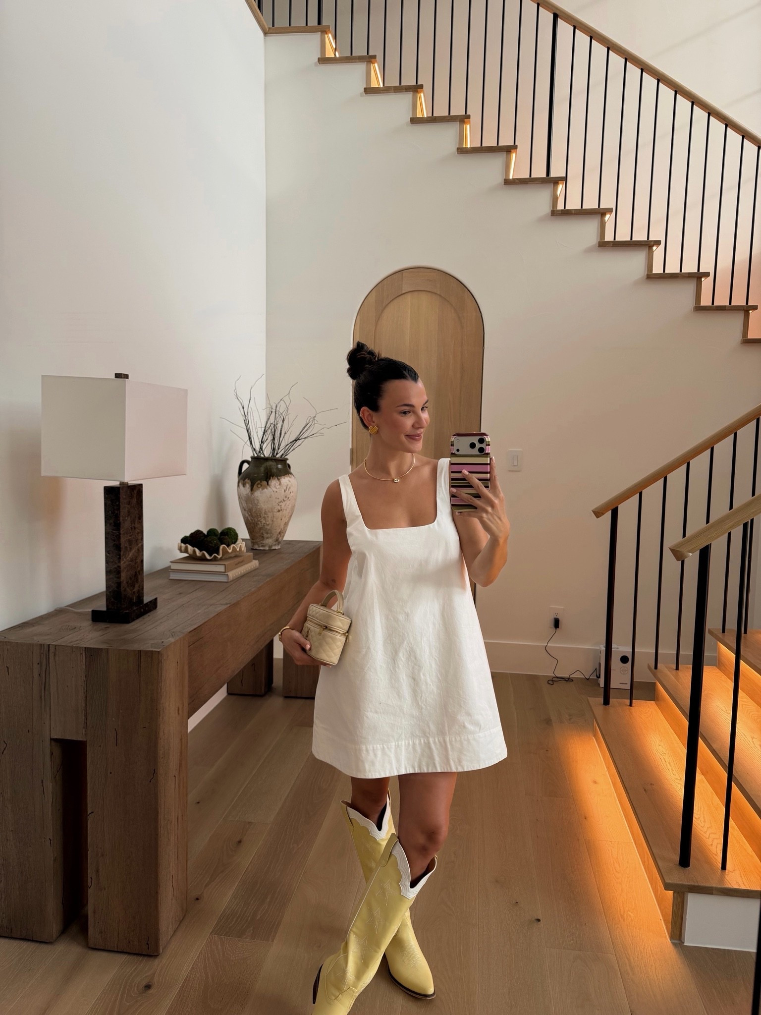 My go-to white dress + my fav yellow boots!