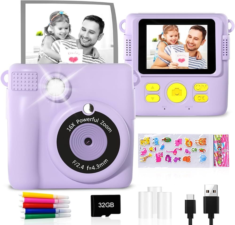 Instant Print Camera - GKTZ 1080P HD 0 Ink Instant Print Photo - Christmas Birthday Gifts for Age... | Amazon (US)