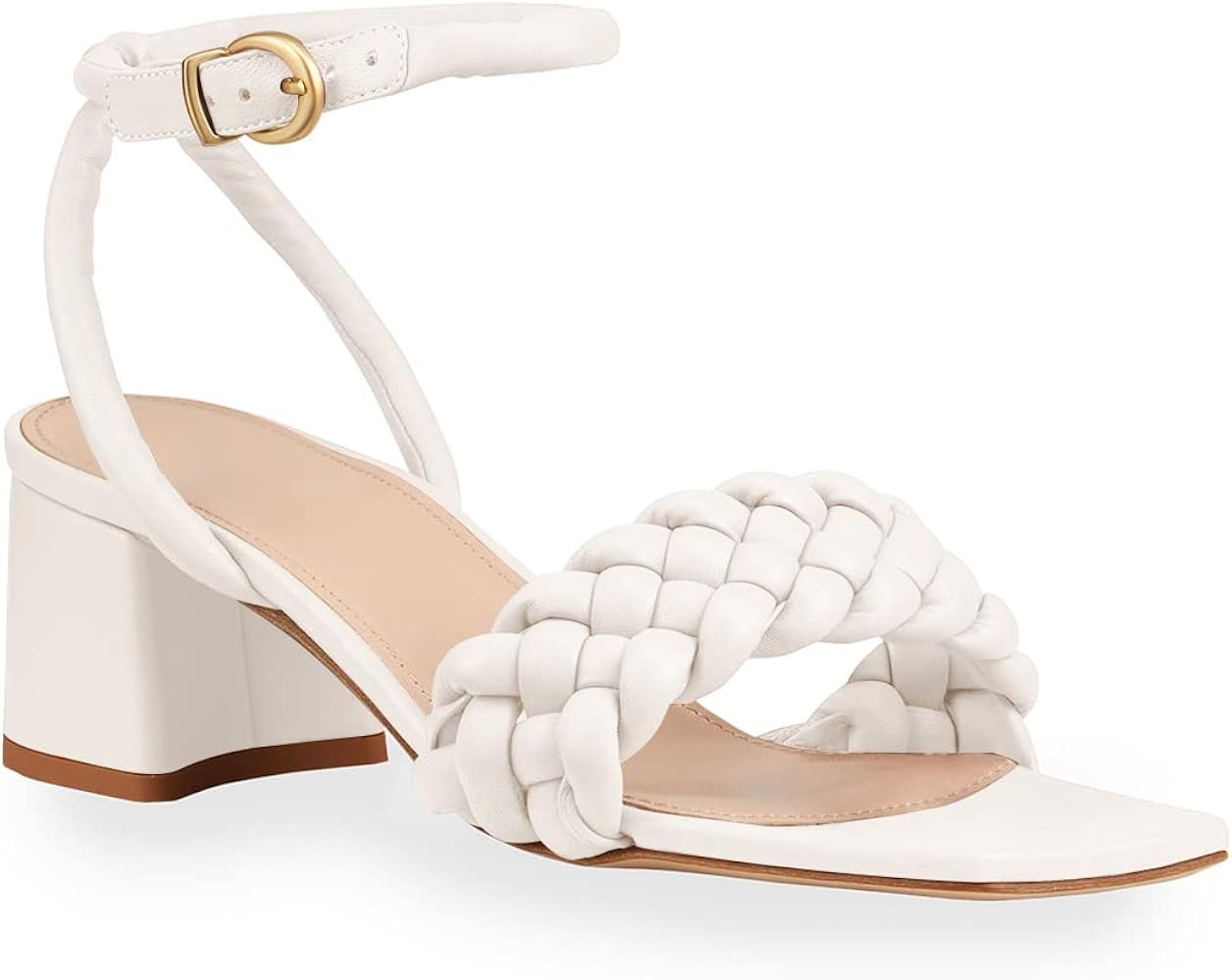 Women's Heeled Sandals Braided Square Open Toe Ankle Strap Chunky Heels | Amazon (US)