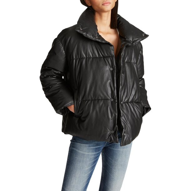 Vigoss Womens Faux Leather Winter Puffer Coat Black XS - Walmart.com | Walmart (US)