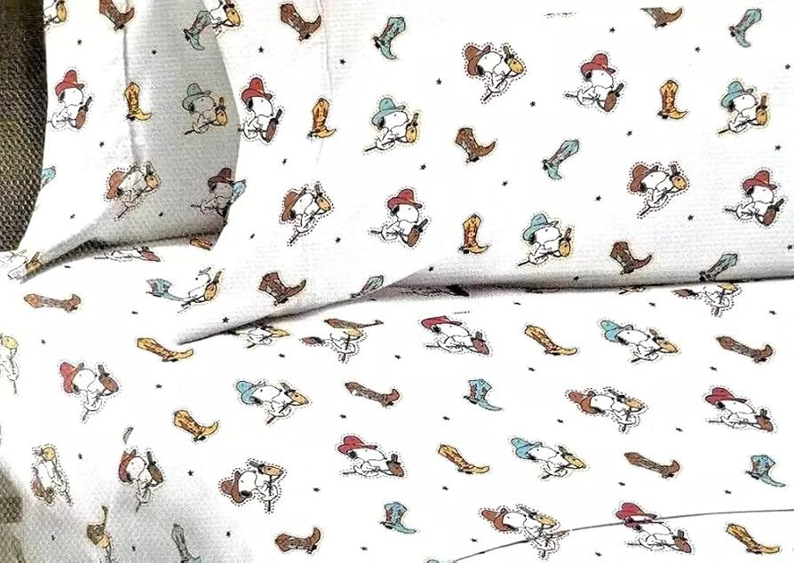 Berkshire Blanket & Home Co Peanuts & Friends Sheet Set (White - Cowboy Boots, Queen) | Amazon (US)