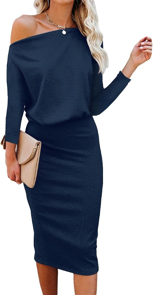 Ezbelle Women's Off The Shoulder 3/4 Sleeve Batwing HIPS-Wrap Pencil Party Sexy Bodycon Midi Dres... | Amazon (US)