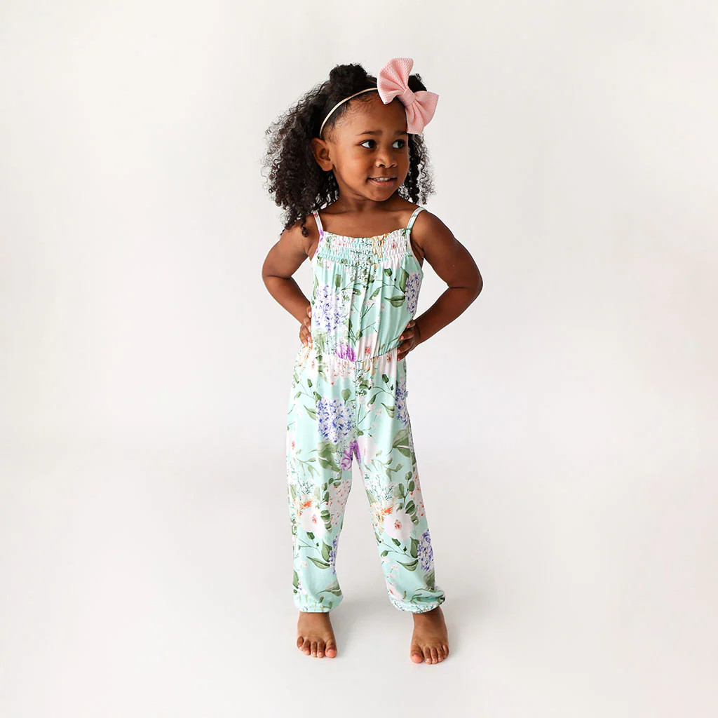 Floral Mint Sleeveless Toddler Jumpsuit | Erin | Posh Peanut