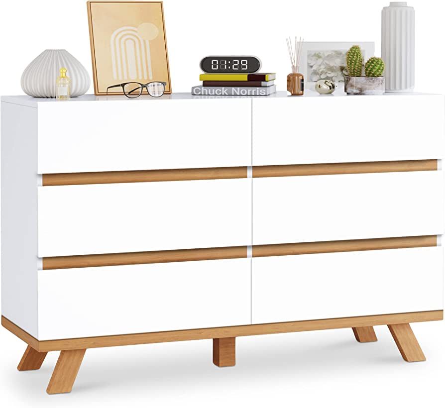 EazeHome White Dresser, 6 Drawers Dresser with Wide Double Drawer, Chest of Drawers Large Storage... | Amazon (US)