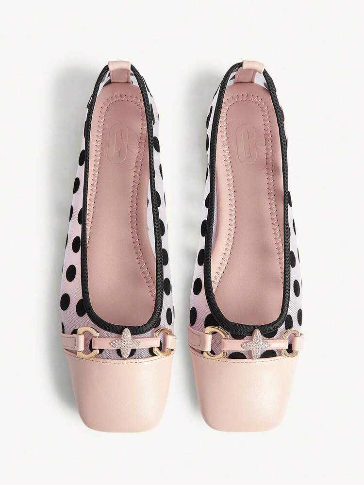 CUCCOO CHICEST Square Toe Loafers, Soft Sole Mesh Patchwork Buckle Strap, Fashionable Elegant Versatile Comfortable Slip-On Flat Shoes, Pink Wedding Shoes | SHEIN