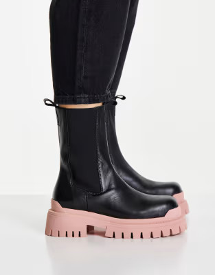 Topshop Ace leather Chunky Chelsea Boot in Black and Peach | ASOS (Global)