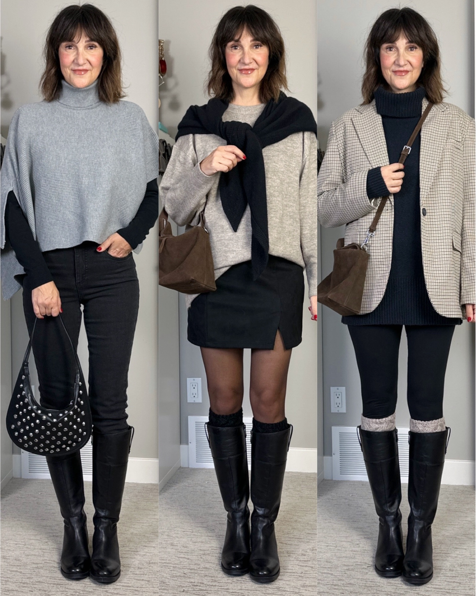 Riding boots outfits!
My boots are only available in Canada (the link under “exact” will show an error if you’re elsewhere) but other similar styles are available from the same retailer in the US linked under “related”. They fit true to size and have a thin lining. 
Linked what I could from the outfits, wearing my usual size S in everything except the mini skirt, I sized up to M


#LTKWorkwear #LTKShoeCrush #LTKStyleTip