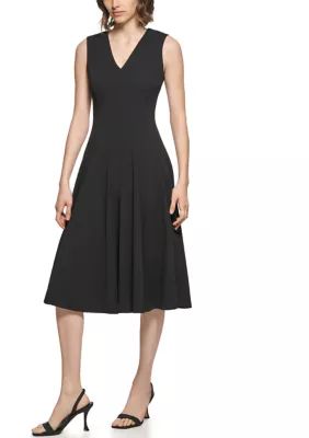Calvin Klein Women's Sleeveless V-Neck Solid Fit and Flare Midi Dress | Belk