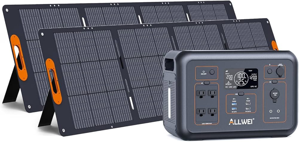 ALLWEI LiFePO4 Solar Generator 1200W with 2 * 200W Solar Panel, 1008Wh Portable Power Station, Fa... | Amazon (US)