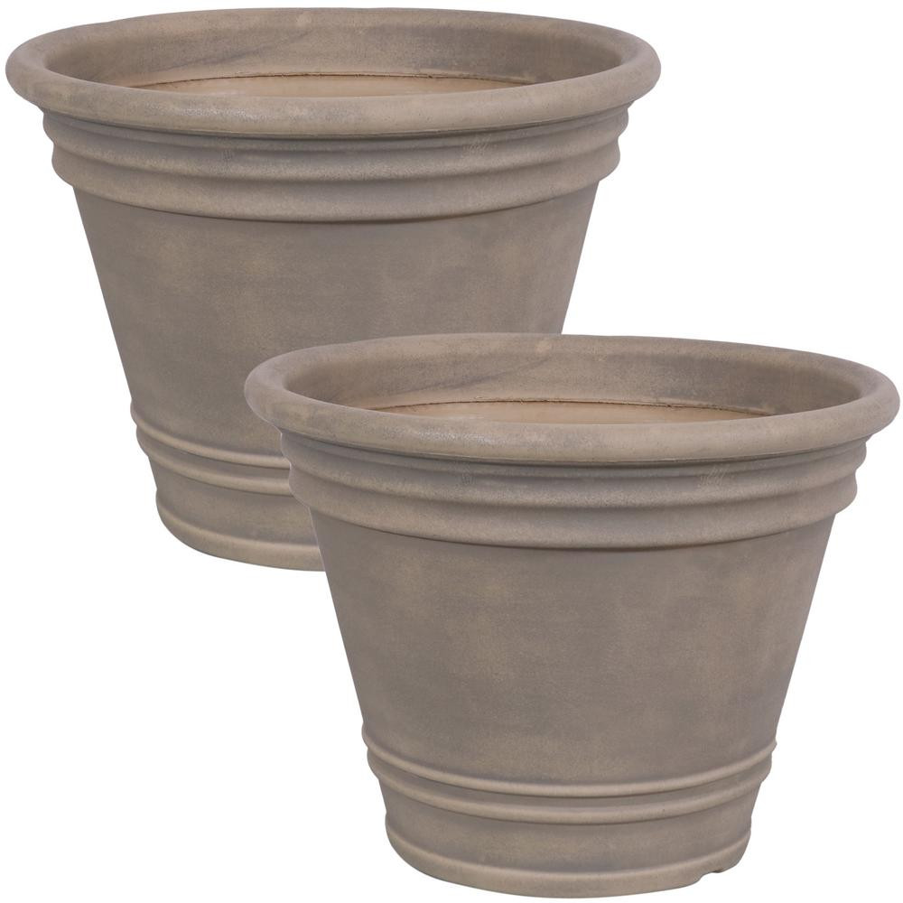 Sunnydaze Decor Franklin 20 in. Outdoor Flower Pot Planter in Beige (2-Pack) | The Home Depot