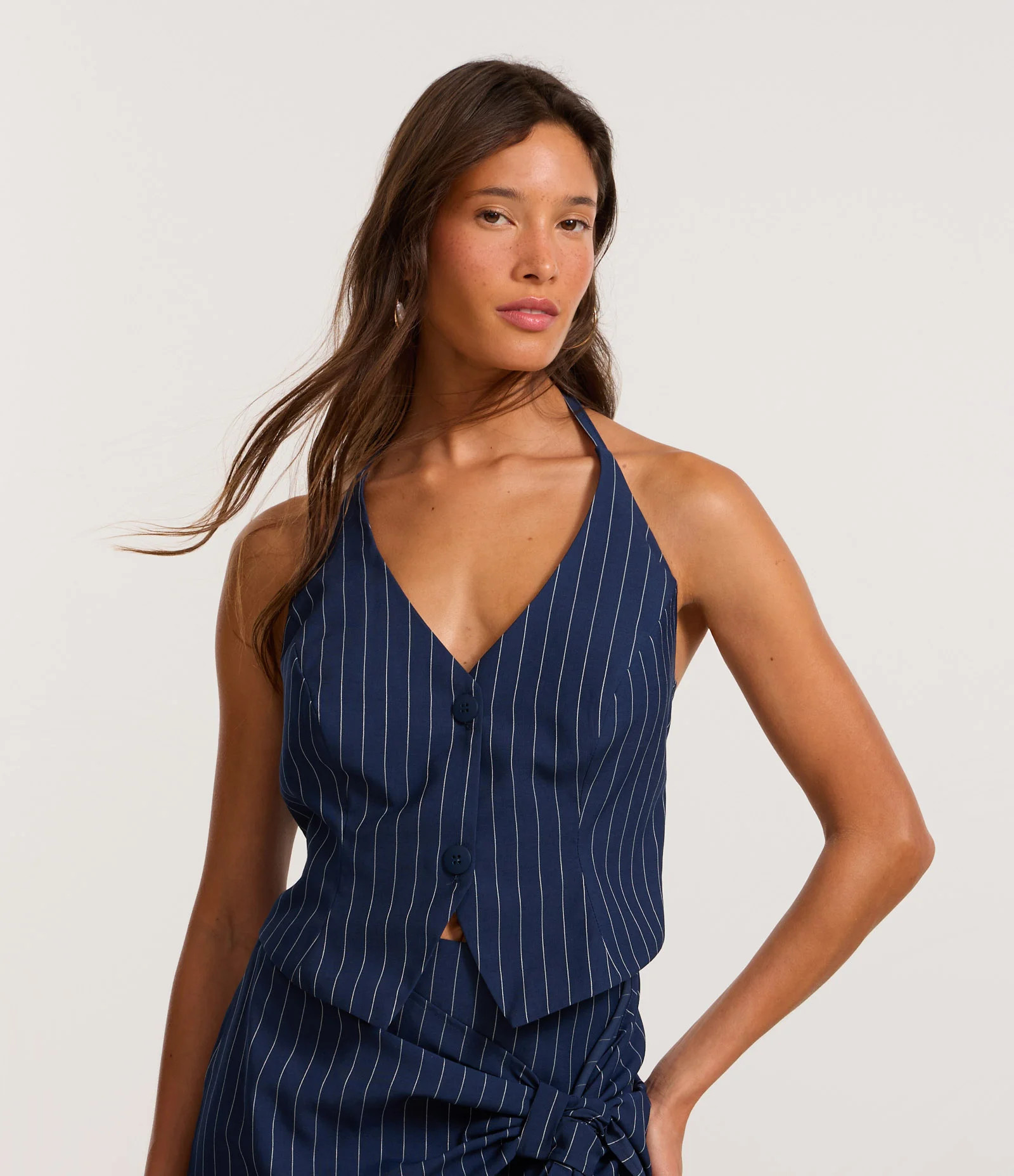 Blusa Colete Frente Única Alfaiatado em Viscose com Risca de Giz Azul - Lojas Renner | Renner (BR)