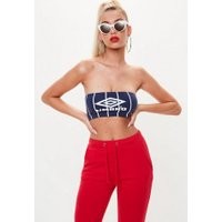 Umbro x Missguided Navy Crop Pinstripe Boob Tube, Navy | Missguided (UK & IE)