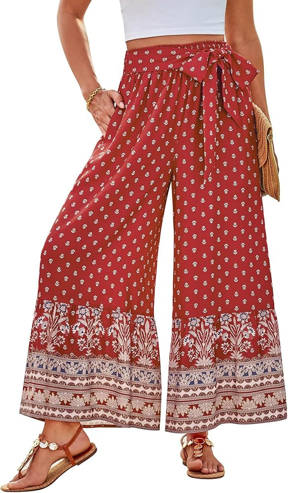 GRACE KARIN Women's 2026 Summer Wide Leg Palazzo Pants Elastic High Waisted Boho Casual Flowy Bea... | Amazon (US)