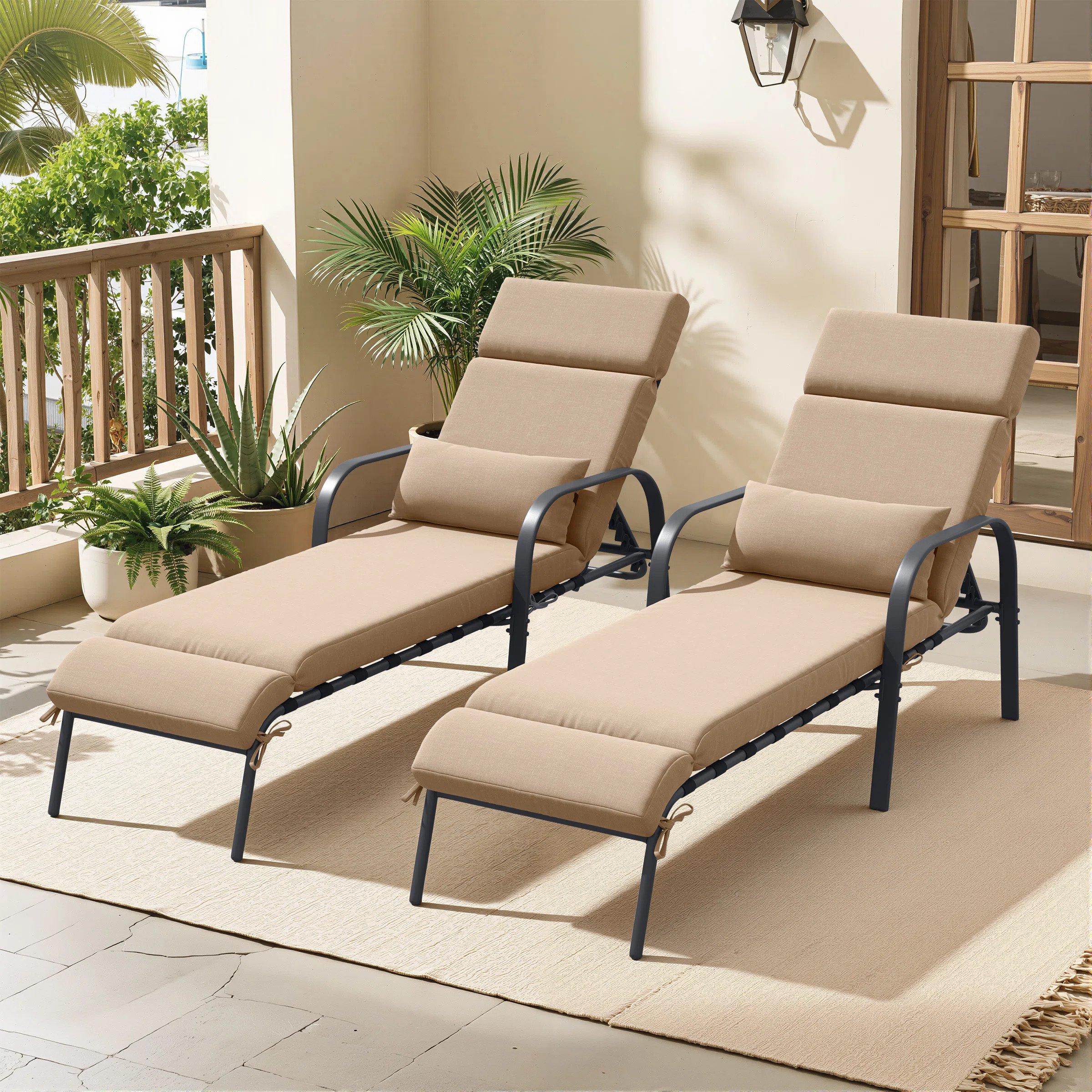 Antrea Outdoor Reclining Metal Chaise Lounge Chair Set with Backrest Pillows , Cushion Included (... | Wayfair North America