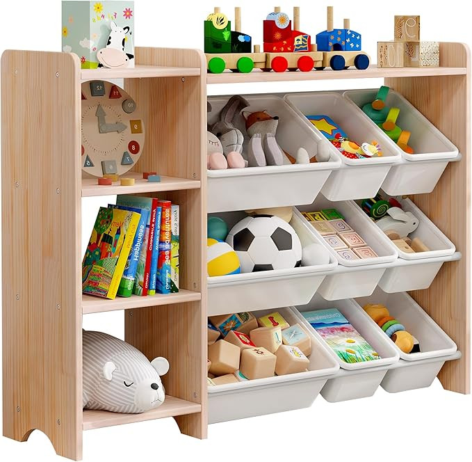 MallBest 4-Tier Kids' Toy Storage Organizer Shelf - 100% Solid Wood,Children's Storage Cabinet wi... | Amazon (US)