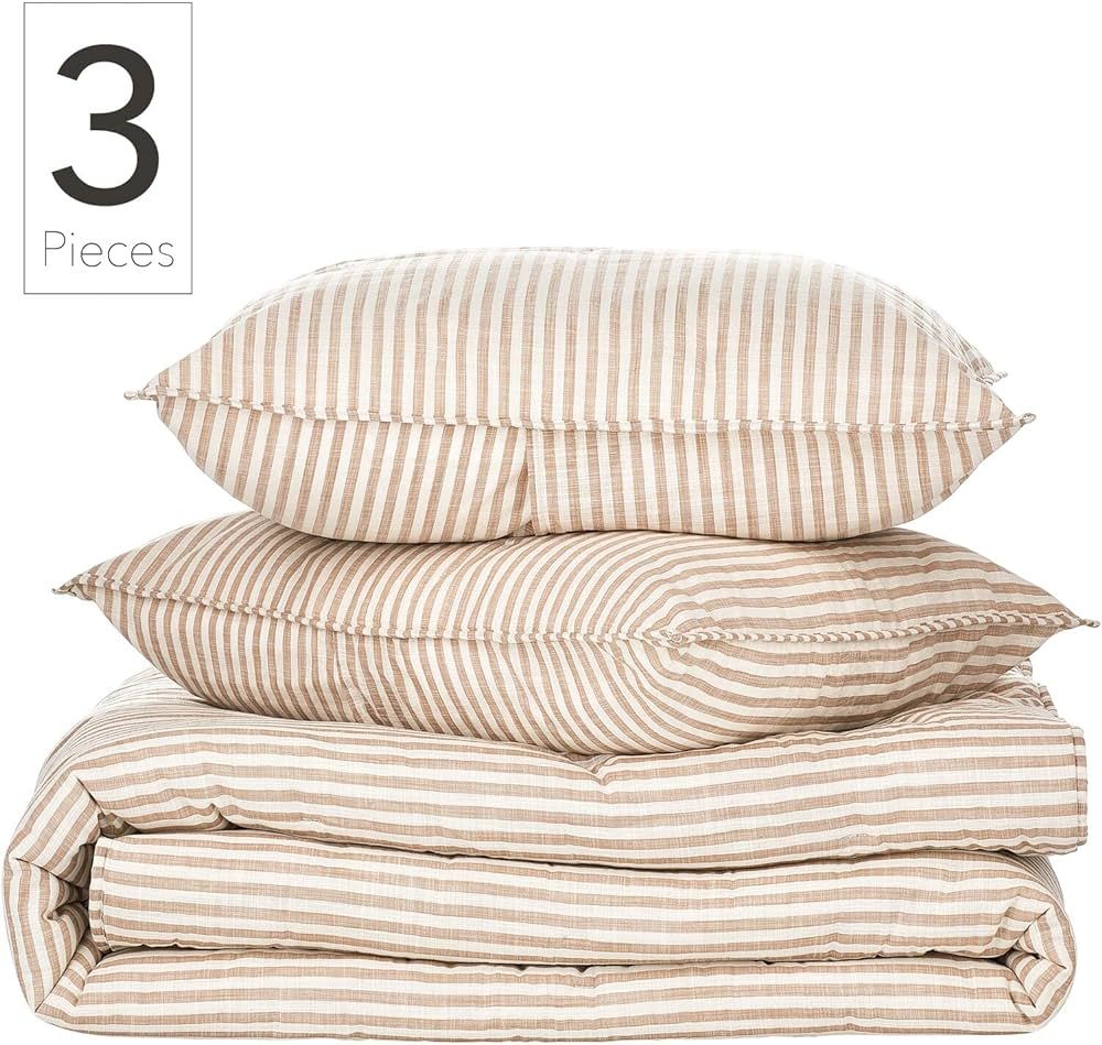 Nate Home by Nate Berkus All-Season Cotton Percale Painted Stripe 3 Piece Quilt Set, Comfortable ... | Amazon (US)