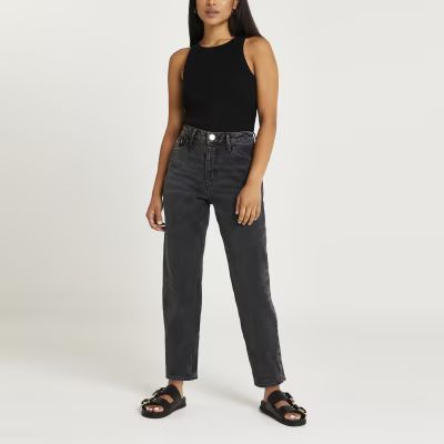 Petite black high waisted mom jeans | River Island (UK & IE)