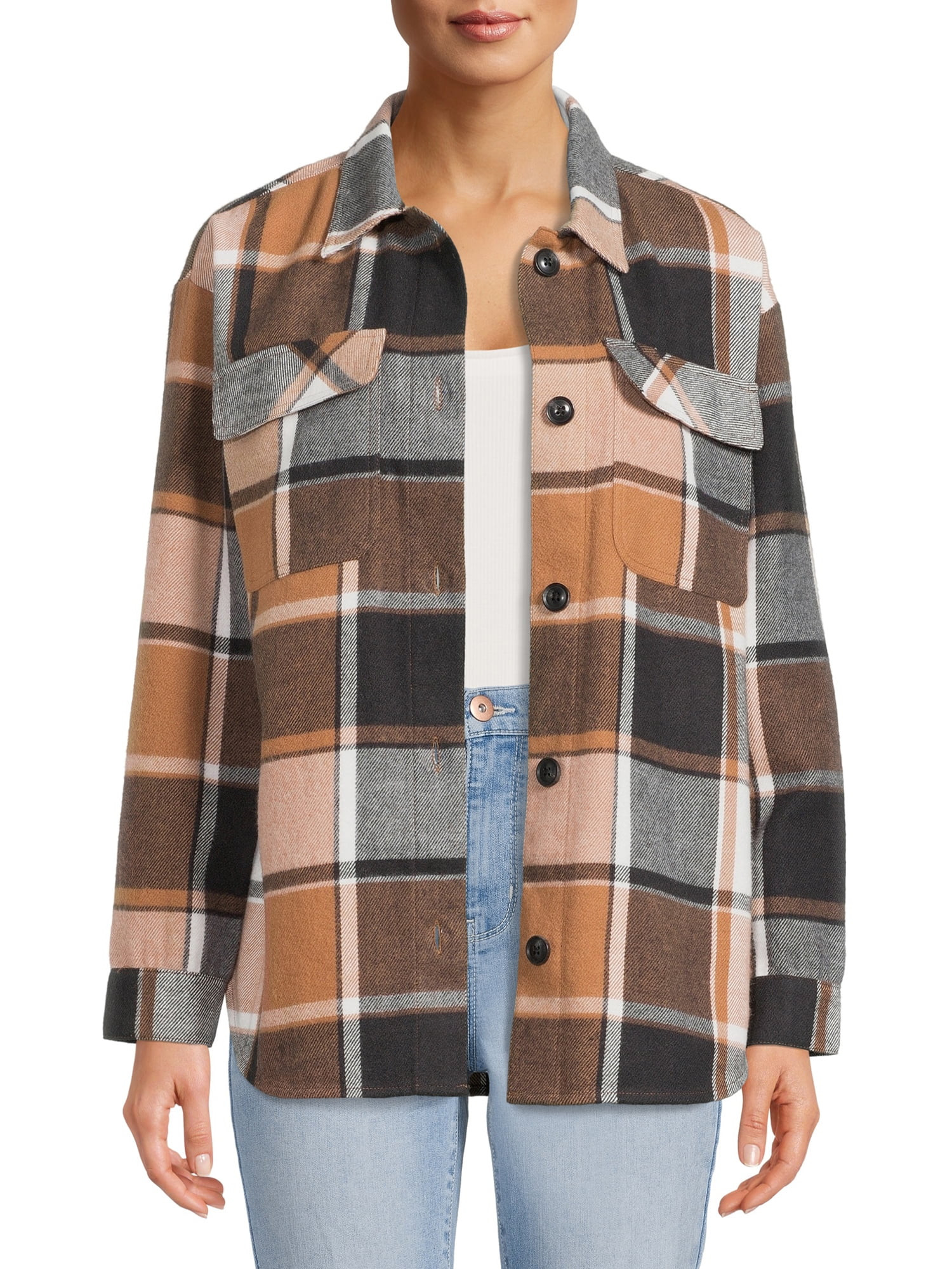 No Boundaries Junior's Plaid Shacket - Walmart.com | Walmart (US)