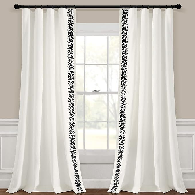 Lush Decor Luxury Modern Flower Linen Like Embroidery Border Window Curtain Panel (Single Panel),... | Amazon (US)