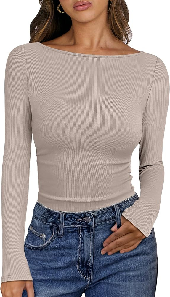ANRABESS Boat Neck Long Sleeve Shirts Rib Knit Slim Fitting 2025 | Amazon (US)