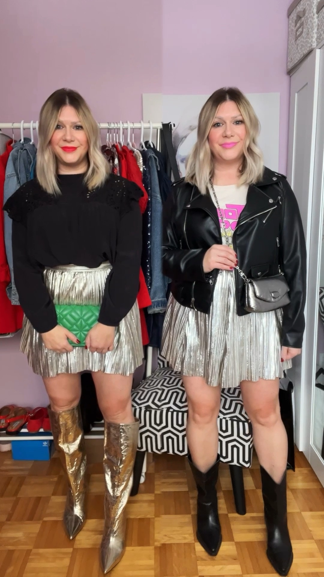 Wear Now & Later ✨

Now: Black Blouse Medium, Metallic Skirt Medium, Gold Boots 7

Later: Graphic Tee Medium, Faux Leather Jacket Large (oversized look!), Metallic Skirt Medium, Cowboy Boots 7

#LTKpartywear #LTKstyletip #LTKcanada