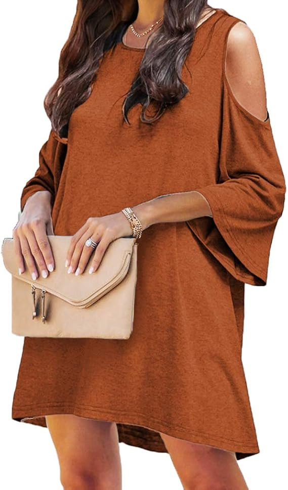 GIBLY Summer Casual Women's Crewneck Cold Shoulder Dress | Amazon (US)