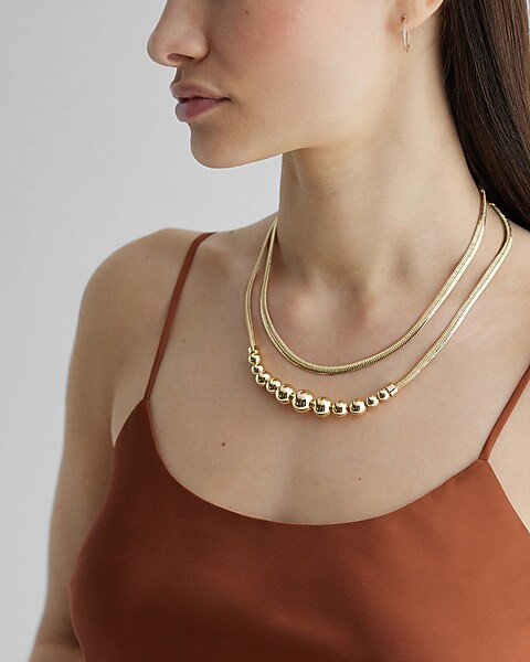 Double Row Snake Chain Ball Necklace | Express
