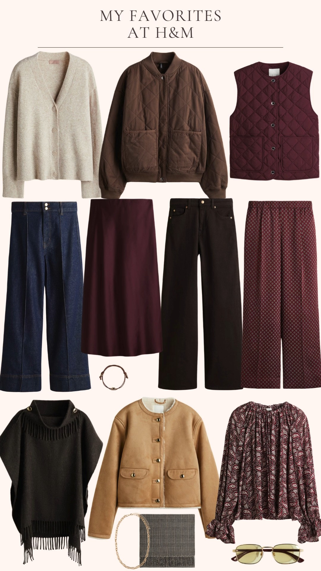 

 I love all the chocolate brown and burgundy this year. Fall colors are my favorite. 

These staple pieces at H&M are on sale and really pretty. 

I want these patterned pants, this burgundy vest and this chocolate brown jacket  

#LTKOver40 #LTKSaleAlert #LTKFindsUnder50