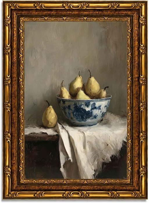 XHTDIMUNN Vintage Gold Framed Pear Still Life Canvas Wall Art 9x11 Inch | Amazon (US)