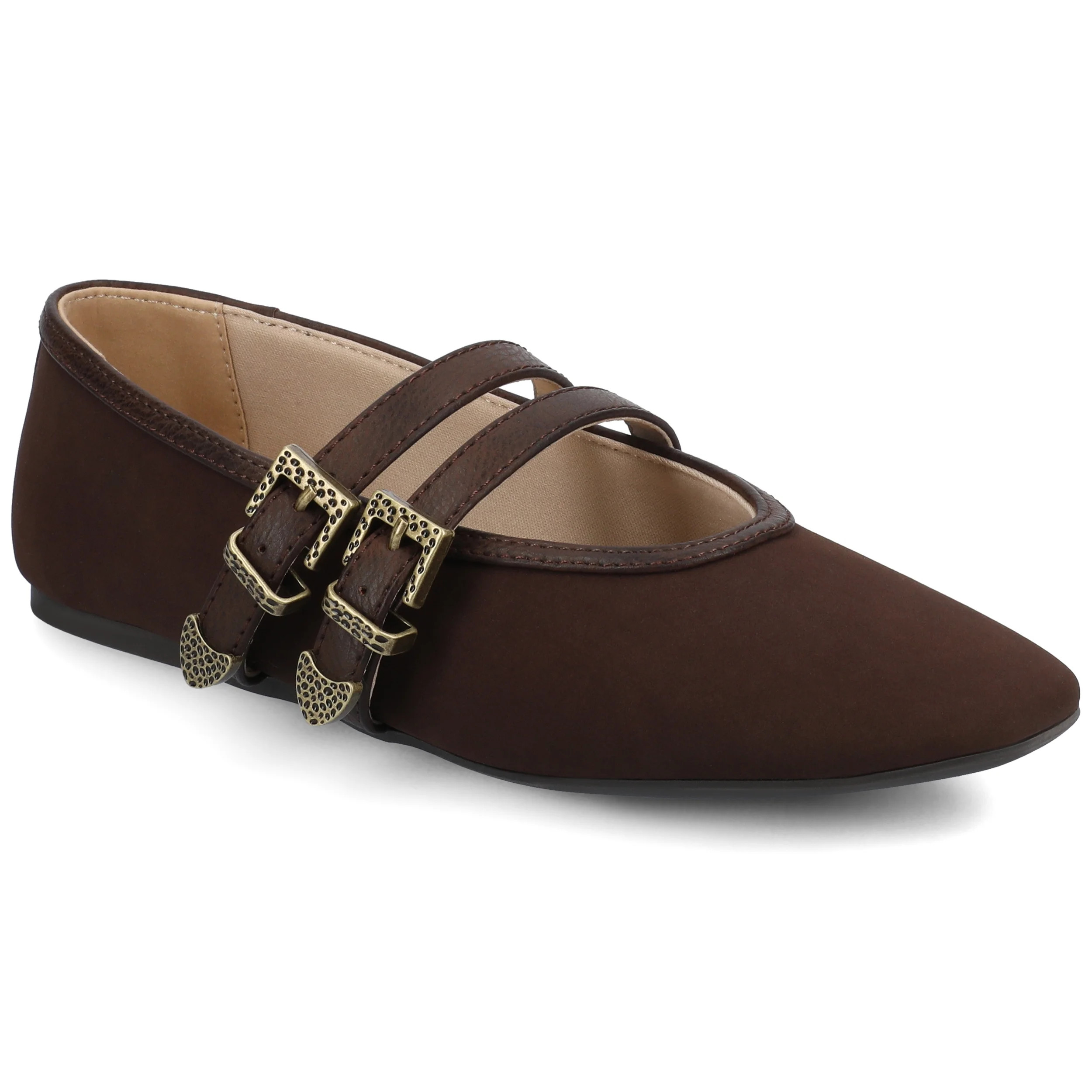 Journee Florene Almond Toe Mary Jane Buckle Detail Comfort Casual Flats - Walmart.com | Walmart (US)