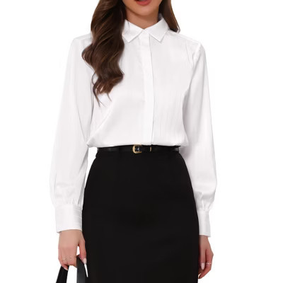INSPIRE CHIC Women's Pointed Collar Long Sleeve Button Down Office Shirts Large White | Target