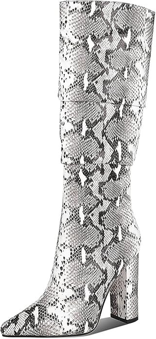 WETKISS Womens Knee High Colorful Snakeskin Boots, Snake Print Chunky High Heels Pointed Toe Zipp... | Amazon (US)