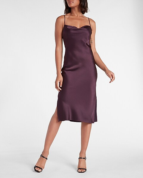 Satin Cowl Neck Midi Slip Dress | Express
