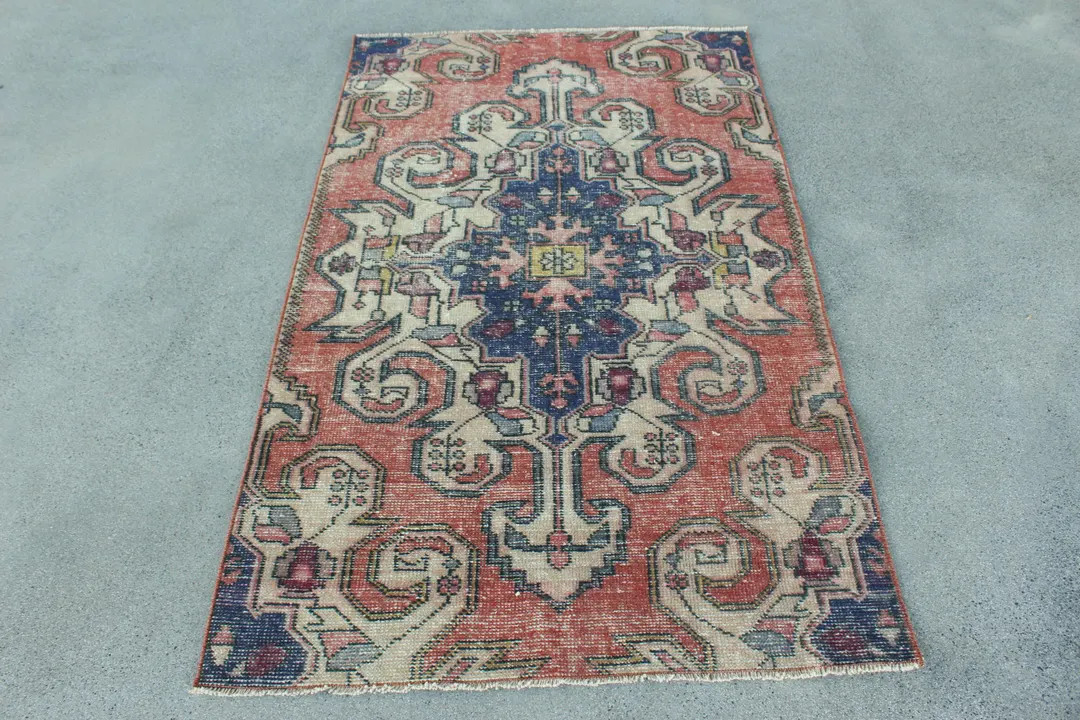 Vintage Rug, 4x6 Accent Rugs, Turkish Rug, Anatolian Rug, Rugs for Bedroom, 3.3x5.6 Ft Red Rug, M... | Etsy (US)