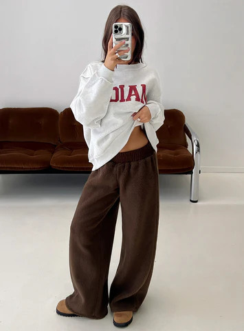 Siberia Fleece Track Pant Chocolate Brown | Princess Polly US