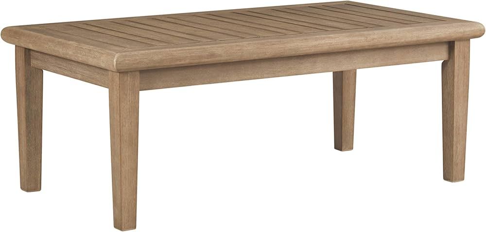 Signature Design by Ashley Gerianne Outdoor Rectangular Eucalyptus Wood Slat Top Coffee Table, Be... | Amazon (US)