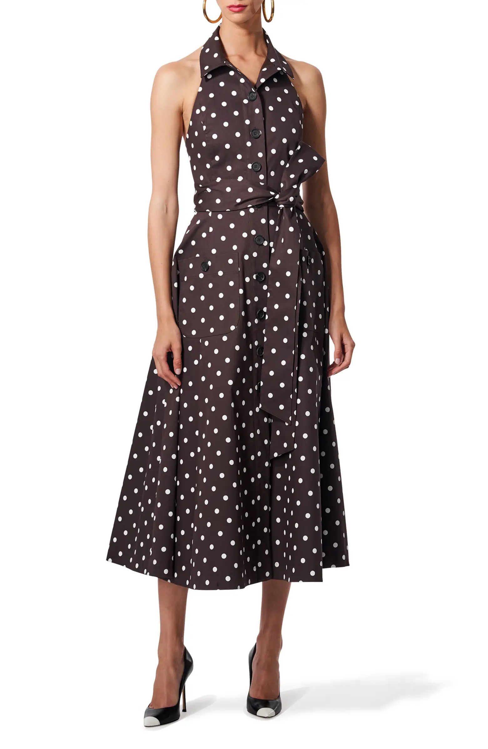 Carolina Herrera Polka Dot Halter Neck Midi Shirtdress | Nordstrom | Nordstrom