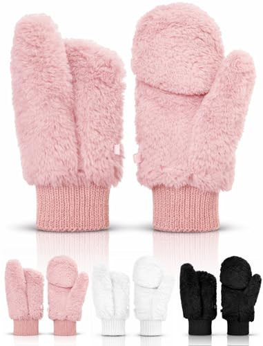 SATINIOR 3 Pair Faux Fur Mittens Fingerless Gloves Convertible Gloves Fluffy Winter Warm Soft Half Finger Fuzzy for Women (Black,Pink,White) | Amazon (US)