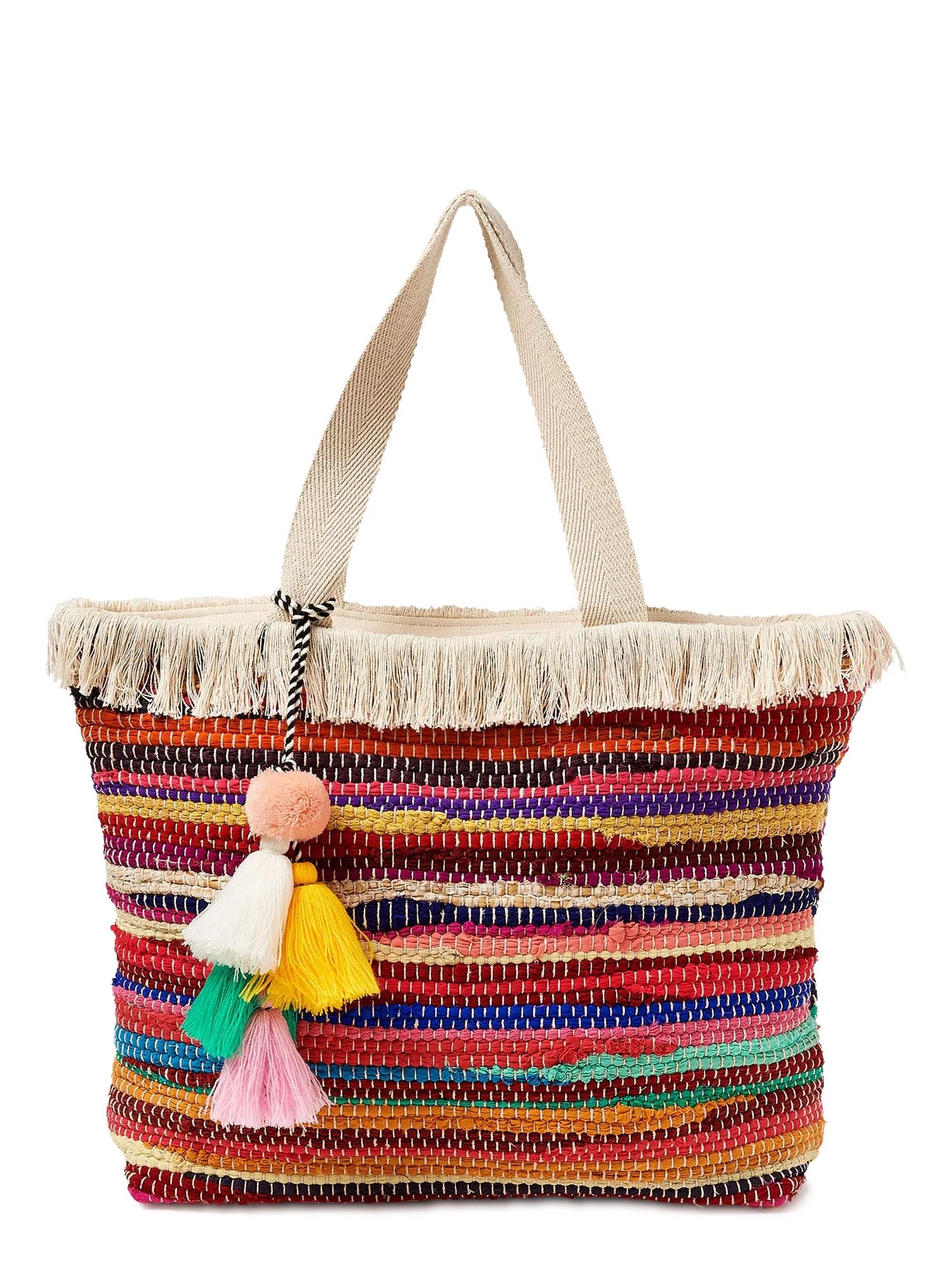 Twig & Arrow Women's Woven Tote Bag Multi Rainbow Multi Rainbow | Walmart (US)