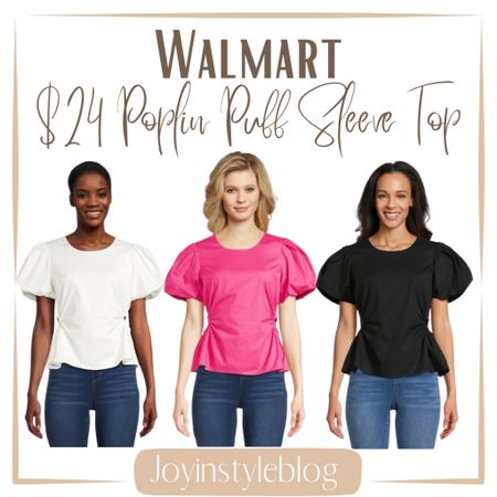 $24 Walmart Scoop Women's Poplin Puff Sleeve Top with Cutouts, Sizes XS-XXL / work top / work outfit / dressy top / date night outfit / church top / workwear 

#LTKFindsUnder50 #LTKWorkwear #LTKOver40